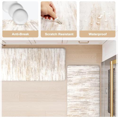 Anti Fatigue Kitchen Mats for Floor 2 Piece, Cushioned Abstract Kitchen Rugs,Memory Foam Kitchen Floor Mats, Standing Desk Mats for Laundry, Office, Sink Light Brown Multi