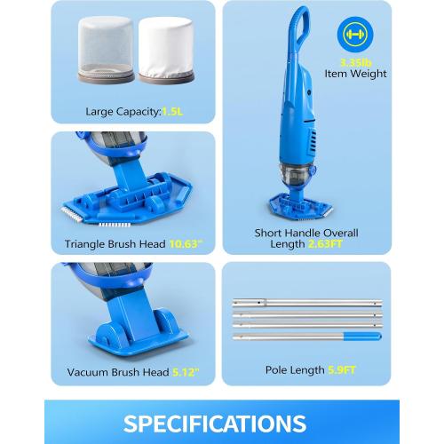 KimPump Cordless Pool Vacuum Cleaner, Suitable for Ultra-fine Impurity Filtration, 20.5 GPM Handheld Pool Vacuum for Above Ground & Inground Pools, Spa Vacuum for Hot Tub-Lightblue