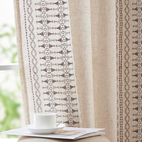 jinchan Boho Curtains for Bedroom Linen Blend Window Curtains Embroidered Bordered Drapes for Living Room 96 Inch Length 2 Panels Bohemian Light Filtering Grommet Window Treatments Grey on Beige