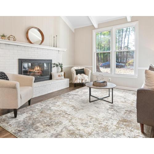 UERMEI 7x9 Area Rug Living Room Rugs - Washable Neutral Modern Abstract Soft Thin Large Rug Indoor Floor No Slip Rug Carpet for Bedroom Under Dining Table Home Office Decor - Brown Grey