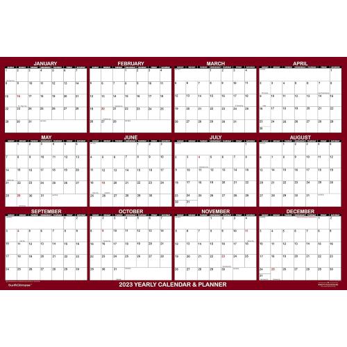 32 x 48 SwiftGlimpse 2023 Wall Calendar Erasable Jumbo XL Wet & Dry Erase Laminated 12 Month Annual Yearly Wall Planner, Reversible, Horizontal/Vertical, Maroon