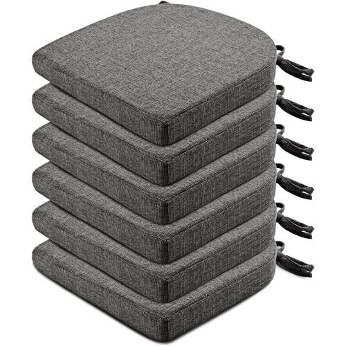 Wellsin Chair Cushions for Dining Chairs 6 Pack - Kitchen Chair Cushions with Ties and Non-Slip Backing - Dining Chair Pads 16X16X2, Dark Gray