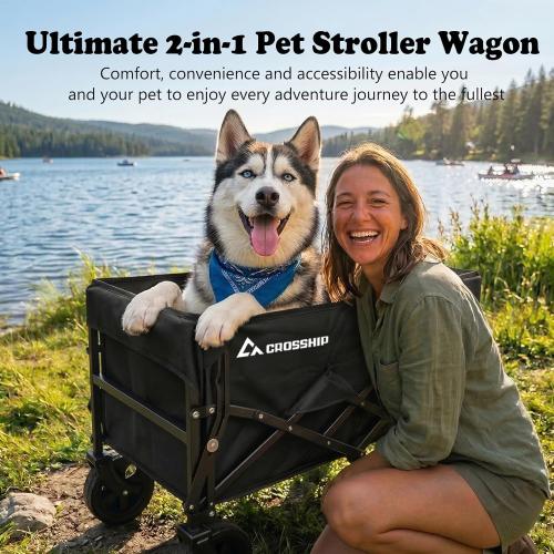 Folding Pet Wagon for Dogs - 330 Lbs Heavy Duty Dog Cart, All-Terrain Collapsible Wagon for Beach, Shopping & Camping, Garden Cart with Drop-Down Tailgate for 1 Medium Dog or 2 Small Puppies‼️has mild dog far and mild scratches ‼️