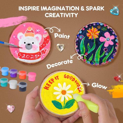 EPUMP Glow in the Dark Wooden Painting Kit for Kids - Arts and Crafts Kit Creative Activity Toy, Art Kits Birthday Gift for Boys Girls Age 6 7 8 9 10 11 12 Years Old, Fun Indoor Outdoor Activities