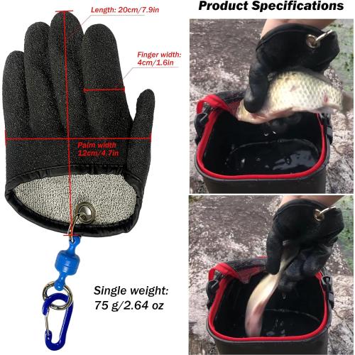 Professional Fishing Gloves,Catch Fish Gloves with Magnet Hooks, Anti-Slip Fishing Gloves Protects Hand (Black)