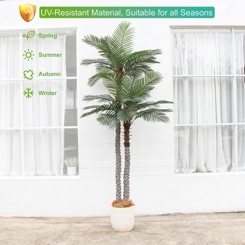 10ft Tall UV Resistant Faux Palm Tree, 120in Artificial Palm Tree Indoor Outdoor with Real Bark and Realistic Leaves and for Home House Office Living Room Yard Patio.