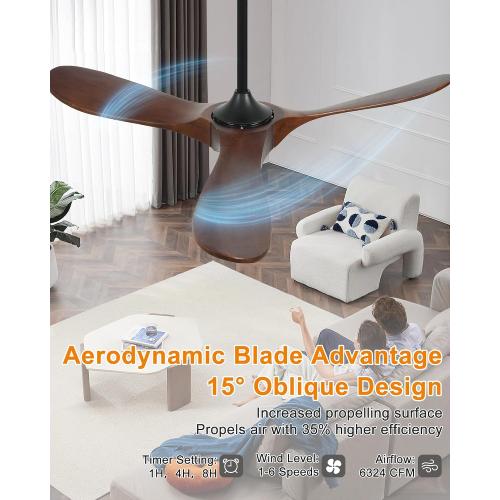 Ceiling Fan without Light, Smart Wood Ceiling Fan