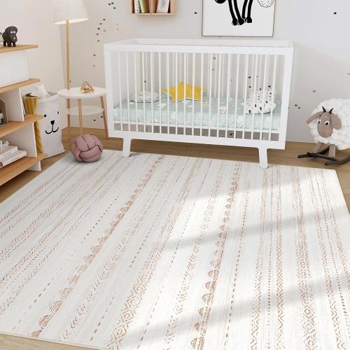 Nakagishi Area Rugs 9x12 Living Room: Washable Boho Large Neutral Modern Soft Farmhouse Rug Stain Resistant Indoor Floor Non-Slip Carpet for Bedroom Nursery Kids Playroom Office Dining Room- Brown