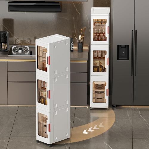 4-Tier Slim Tall Bathroom Storage Cabinet，Narrow Bathroom Storage Cabinet with Transparent Doors and Shelves, Suitable for Small Spaces, Bathrooms, Kitchens, Laundry Rooms,White (9.8x11.4x62.9)