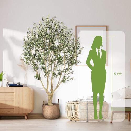 Realead Faux Olive Tree 7ft - Large Artificial Olive Tree Indoor with Realistic Leaves and Olives - Full and Grand Design Fake Olive Tree with Sturdy Base for Indoor Home Office Decor