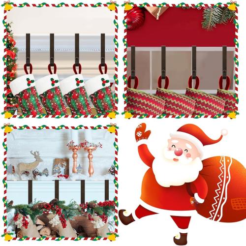 Stocking Holders for Mantle, Christmas Stocking Hooks, 4 Pack Stocking Hangers for Mantel, Non-Skid Stocking Hangers, Lightweight Stocking Hooks for Fireplace Home Party Decor