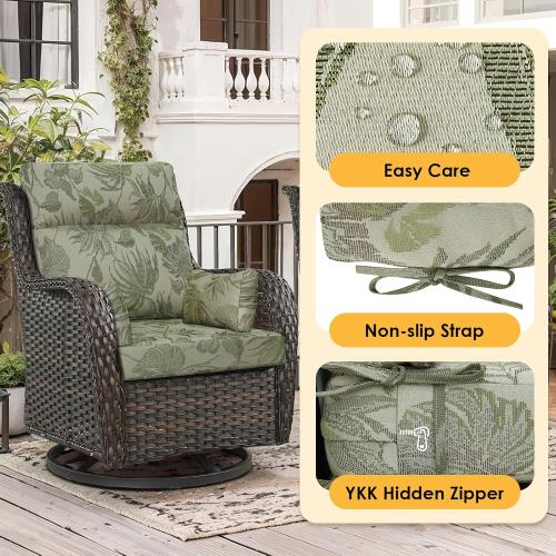 2 pack Color Green Outdoor High Back Chair Cushion, 2 Pack  Patio Chair Cushions Water Repellent Rocking Cushions Indoor Furniture Seat Pad with 2 Pillows, Dark Green Vine