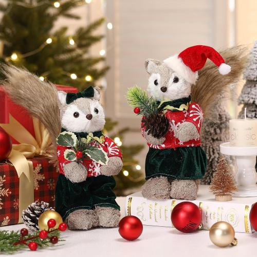 Chalyna 9.5 Inch Christmas Sisal Fox Tabletop Decorations, Fox Figurine for Home Decor Woodland Animals Rustic Xmas Ornament with Holiday Accents for Table Office Indoor Forest Mantle Decor Xmas Gifts