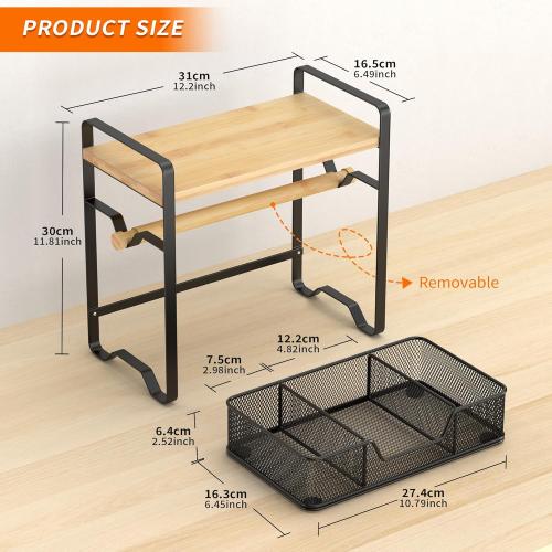 Label Holder for Thermal Printer - Sticker Roll Dispenser with Drawer - Shipping Lable Holder for Rolls and FanFold Labels - Thermal Printer Stand for Home, Office, Small Business (Bamboo-Black)