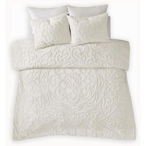 Comforter Bohemian Tufted Cotton Chenille, Medallion Shabby Chic All Season Down Alternative Bed Set Size Queen