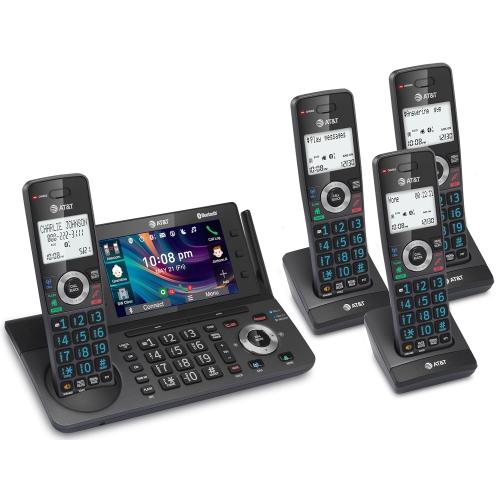 AT&T 4-Handset DECT 6.0 Cordless Home and Business Phone with Answering Machine, 5 Color Display, One-Touch Shortcut, Conference, Intercom, Smart Call Blocker, Bluetooth Connect to Cell: DLP73490