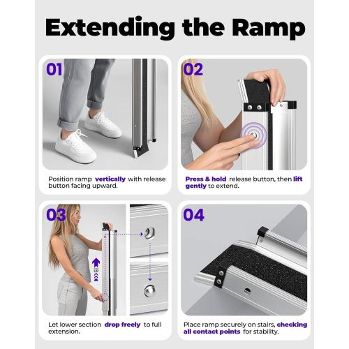 Adjustable Wheelchair Ramp 6FT Telescoping Portable Ramps for Steps Aluminum Lightweight Ramp with Storage Bag Non-Skid Ramps for Wheelchair for Home 72 L x 7.4 W 600lbs Capacity (2 Pack)