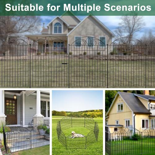 SUNLAX 5 Panels Decorative Garden Fence 12ft(L) x 32in(H) Metal Fence Panels Dog Fence Animal Barrier Fence No Dig for Backyard Outside Yard Patio Without Gate
