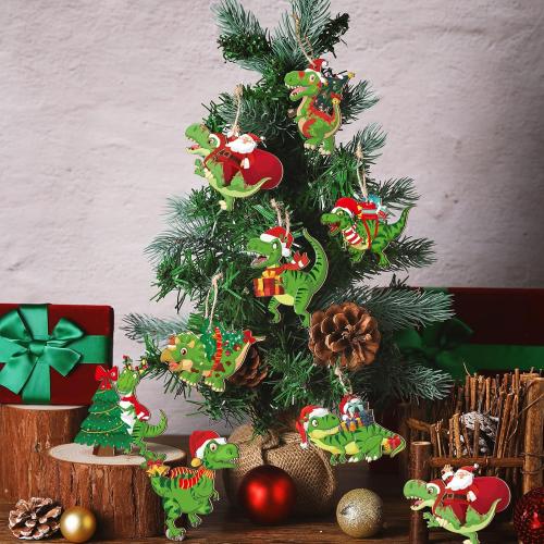 BBTO 40 Pcs Christmas Dinosaur Ornaments Christmas Tree Topper Ornaments Wood Decorative Hanging Dinosaur Wooden Decors for Tree Xmas Party Holiday Decoration