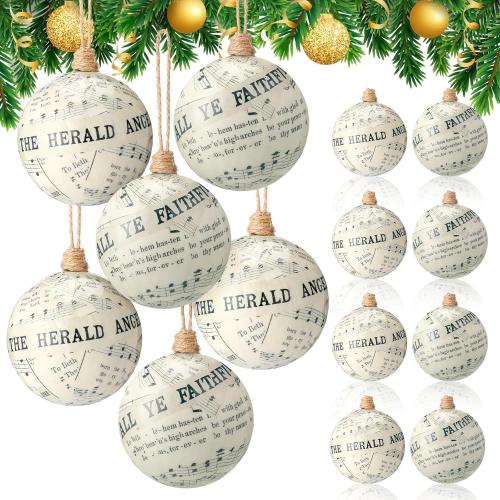 12 Pcs 3.15 Inch Christmas Tree Music Notes Ornament Vintage Balls Music Themed Merry Christmas Hanging Decorations Xmas Festive Pendant Home Decoration