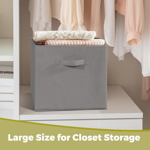11x11 Storage Bins, Set of 3 Storage Cubes, Collapsible Cube Storage Box, Fabric Closet Organizers with Handles for Home, Office, Closet Shelf Cabinet, Bookcase, Grey