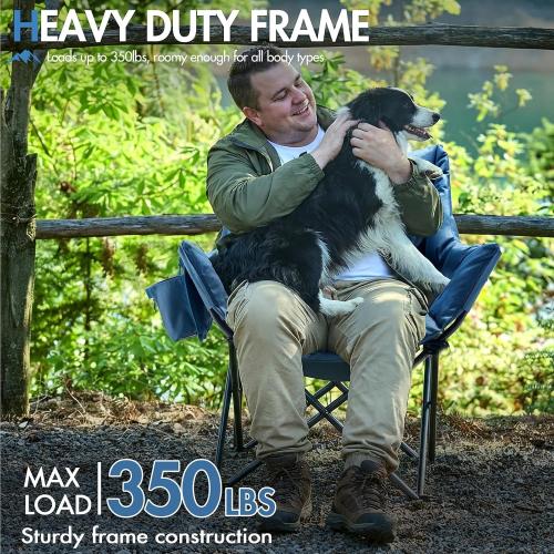 Portal Oversized Padded Camping Chair,350 lbs Folding Chairs Outdoor,Blue | Oversized Lawn Chair,Heavy Duty Camp Chair with Cup Holder & Side Pocket, Ergonomic Seat for Camping, Lawn, Sports,Fishing