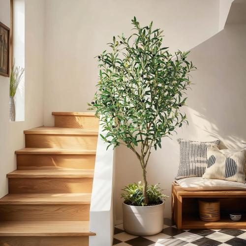 Tall Artificial Olive Tree Faux Trees Indoor Outdoor Realistic Floor Plant Large Fake Plants for House Modern Home Living Room Master Bedroom Office Front Porch Decor Outside Patio para decoracion