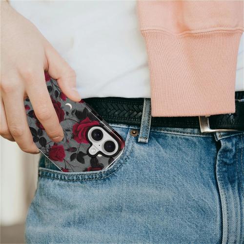 Case for iPhone 17,Hybrid Heavy Duty 2 in 1 Full Body Rugged Shockproof Protection Glossy Case for iPhone 17 Night Red Rose