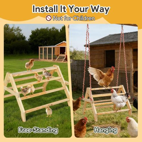 17 Extra Long Chicken Perch, 3-in-1 Chicken Roosting Bars with Swing, Natural Pine Wood Chicken Roost, Chicken Coop Accessory for Hens, Chicks, Parrots & Other Birds