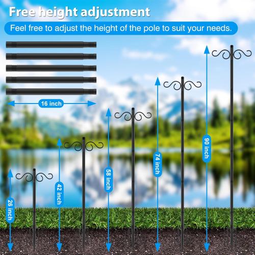 Adjustable Shepherd Hooks for Outdoor, 2 Pack 80 Inch 5 Prong Base Bird Two Sided Feeder Poles, Heavy Duty Shepherds Hook, Suitable for Garden in Hanging Flower Basket, Lantern, Bird Nests