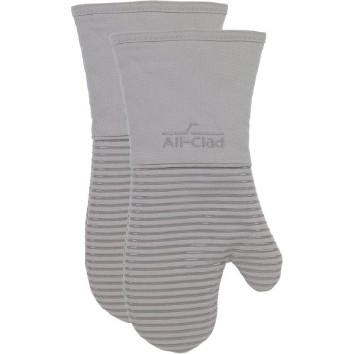 All-Clad Silicone Oven Mitts: Heat Resistant up to 500 Degrees - 100% Cotton & Silicone, 14x7 Oven Mitt for Kitchen and Barbeque, 2-Pack, Titanium