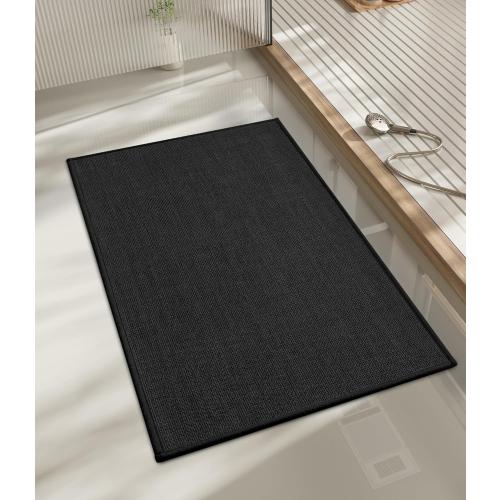 chakme Bathroom Rugs Mat 32x17, Ultra Thin Non Slip Bath Mat Quick Dry Absorbent Bath Mat for Bathroom Floor, (Black, 32x17)