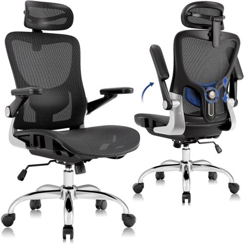 Color Black Ergonomic Office Chair，Mesh Seat Cushion with 3D Armrests and 3D Headrest, Adjustable Lumbar Support with Rocking Function, SGS Class 4 Gas Clylinder，Black