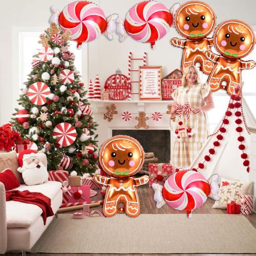 Gingerbread Man Balloon Red Pink Candy Balloons Set Christmas Candy Gingerbread Balloons for Christmas Ginger Bread Party Decorations