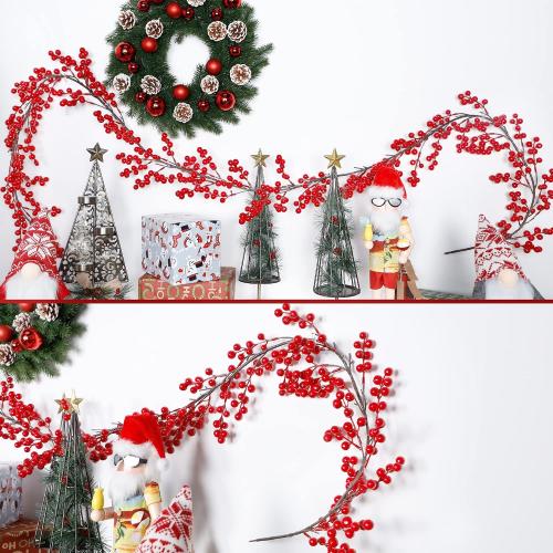Lulu Home Red Berry Garland, 8.9FT Flexible Artificial Christmas Holly Berry Vine, Winter Berry Garland for Mantle Xmas Tree Window Door Hanging Indoor Outdoor Holiday Decoration (1)