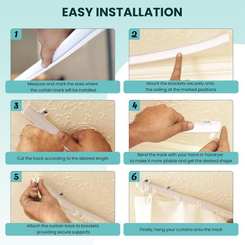 UrbanRed Flexible Bendable Ceiling Curtain Track, 16.4FT (5m), Mount for Rail with Curtain Tracks System, Room Divider, Curtains Rod, RV Ceiling Track for Curtains, White