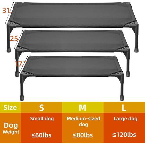 Soft Mesh Elevated Pet Bed for Large Medium Dogs Outdoor Resting Cot with Water-Resistant, Air-Permeable, Cooling and Anti-Skid Portable Dog Bed, Up to 60 lbs, 23.3“L x 17.6 W x 6.9 H, Black