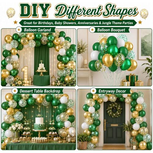 Green Gold Balloons 60PCS Metallic Gold Green for Safari Jungle Baby Shower