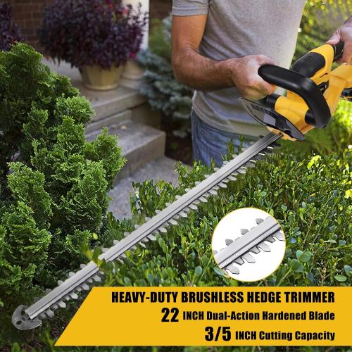 Yellow 22 MaxMore Cordless Hedge Trimmer, Compatible with DeWALT 20V Max Battery (Tool Only) Electric Brushless Hedge Shear with 22-Inch Blade & 1500RPM Speed & Safety Lock, Lightweight & Handheld for Lawn Yard