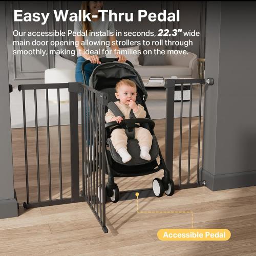 Cumbor 2 Pack 29.7-51.5 Extra Wide Baby Gate for Stairs, Easy Walk Through Dog Gates for Doorways, Pressure Mounted Pet Gate Indoor, Safety Auto-Close Child Gate for Kids with 4 Wall Cups, Black