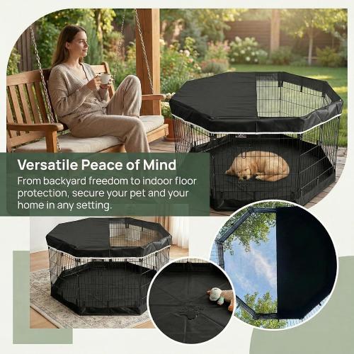 PJYuCien Dog Playpen with Top Cover and Bottom Pad - Metal Foldable Exercise Pen, 8 Panels 36 H x 24 W Indoor Outdoor Pet Fence Puppy Crate Kennel, Black