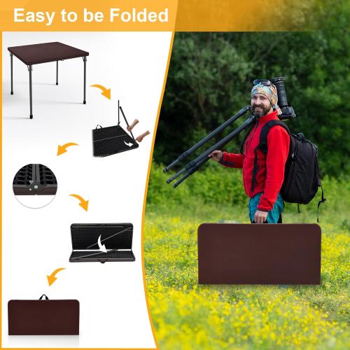 34 Folding Table, Portable Square Folding Card Table with Collapsible Legs Plastic Tables for Camping,Picnic, Office, Party, Brown