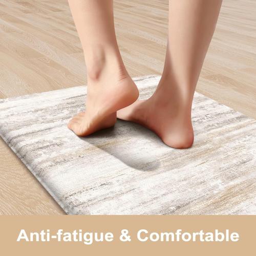 Anti Fatigue Kitchen Mats for Floor 2 Piece, Cushioned Abstract Kitchen Rugs,Memory Foam Kitchen Floor Mats, Standing Desk Mats for Laundry, Office, Sink Light Brown Multi