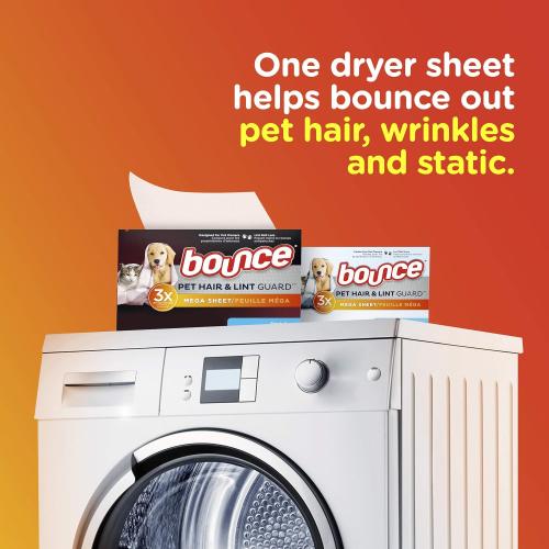 Bounce Pet Hair and Lint Guard Mega Dryer Sheets, Fresh Scent, 80 ct