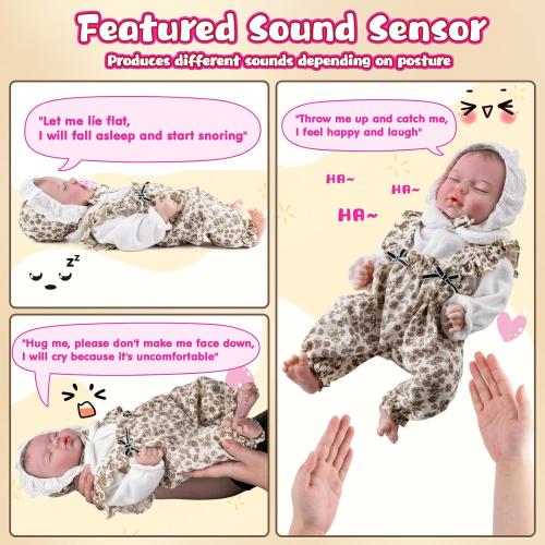 Reborn Baby Dolls - 18 Inch Realistic Newborn Doll with Sound Sensor - Real Life Lifelike Toddler Doll - Life Like Doll Set Toys for Age 3 4 5 6 7 8 9 10 Year Old Girls Kids Birthday
