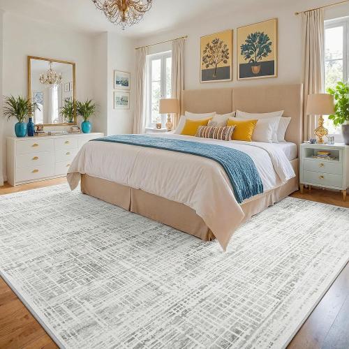 8x10 Area Rugs Washable Rug: Anti-Skid Abstract Modern Living Room Rug Soft Thin Carpets Indoor Floor Non-Shedding Carpet for Bedroom Dining Farmhouse Nursery Home Office (White Gray, 8'x10')