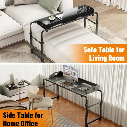 BYMECOST Laptop Desk for Bed, Adjustable Height & Length Laptop Bed Table,Overbed Table with Wheels for King & Queen Size Beds,Rolling Standing Desk,Over Bed Desk for Working Reading Eating