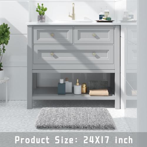 Yimobra Bathroom Rugs Non Slip Washable, Ultra Soft and Water Absorbent Bath Mats, Plush Fluffy Shower Mat Outside, Microfiber Thick Matts for Bathroom Floor/Sink, 24x17, Light Gray and White