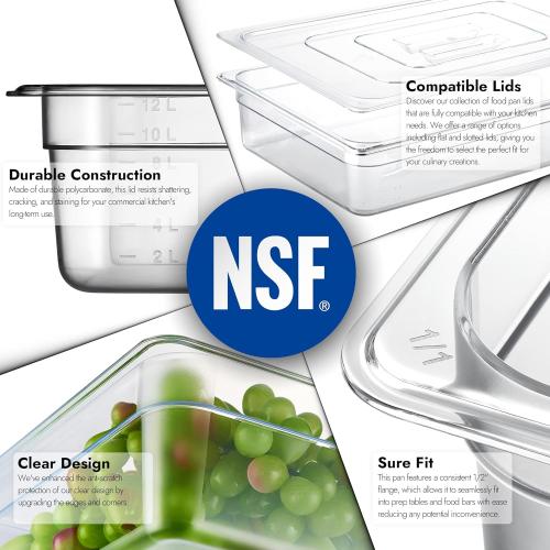 CURTA 6-Pack Full Size 4 Deep NSF Polycarbonate Food Pans | Dishwasher & Freezer Safe Clear Container for Prep Tables, Buffet, Salad Bar, Commercial & Home Kitchen