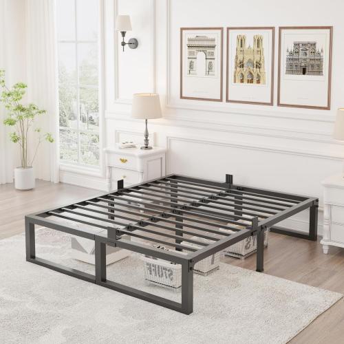 King Bed Frame, 14 Inch High 3500 lbs Metal Platform, Mattress Foundation with Steel Slat Support/No Box Spring Needed/Noise Free/Non-Slip/Easy Assembly